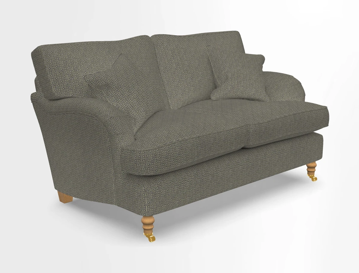 Alwinton 3 seater sofa in Ettas Stripe Moss with bolster cushion in Almost Plain Velvet Harvest