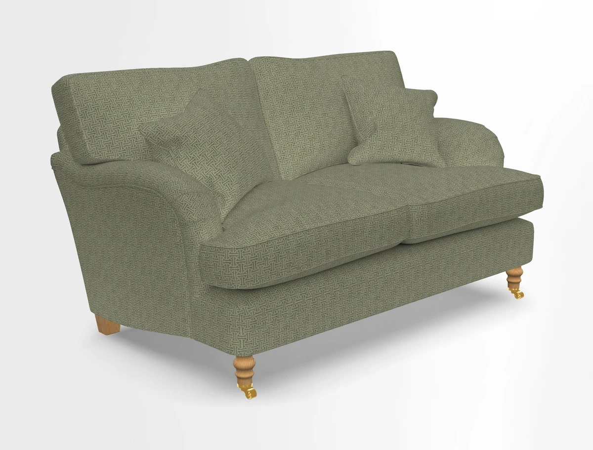 Alwinton 3 seater sofa in Ettas Stripe Moss with bolster cushion in Almost Plain Velvet Harvest