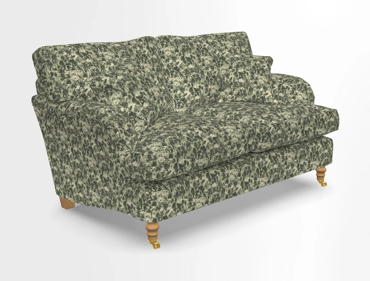 Alwinton 3 seater sofa in Ettas Stripe Moss with bolster cushion in Almost Plain Velvet Harvest