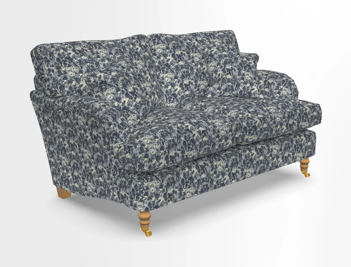 Alwinton 3 seater sofa in Ettas Stripe Moss with bolster cushion in Almost Plain Velvet Harvest