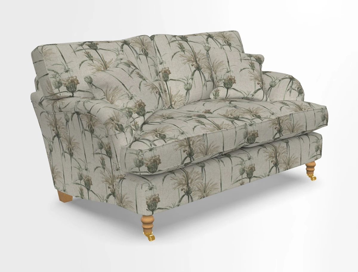 Alwinton 3 seater sofa in Ettas Stripe Moss with bolster cushion in Almost Plain Velvet Harvest