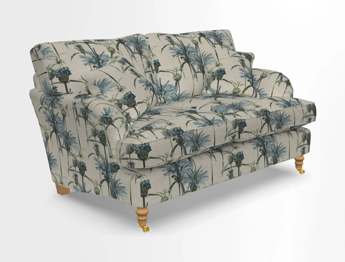 Alwinton 3 seater sofa in Ettas Stripe Moss with bolster cushion in Almost Plain Velvet Harvest