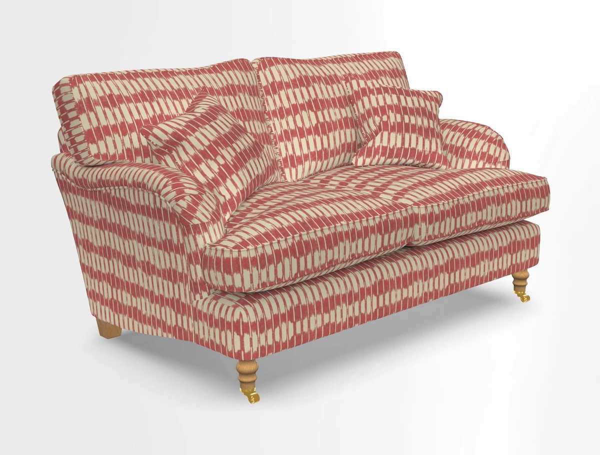 Alwinton 3 seater sofa in Ettas Stripe Moss with bolster cushion in Almost Plain Velvet Harvest