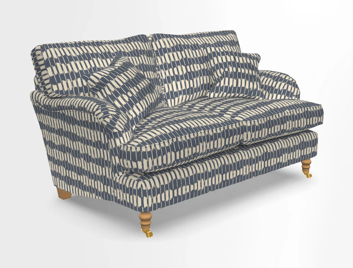 Alwinton 3 seater sofa in Ettas Stripe Moss with bolster cushion in Almost Plain Velvet Harvest