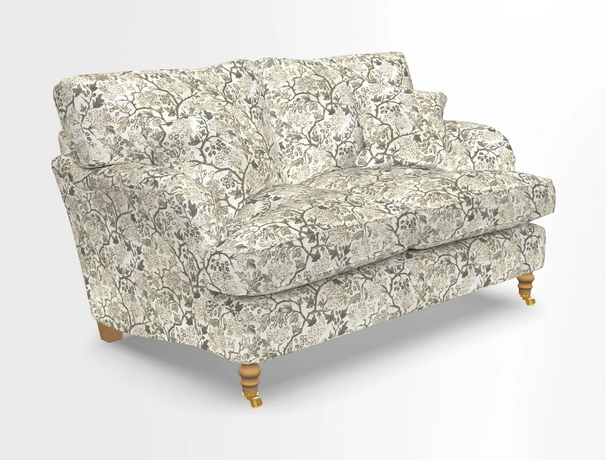 Alwinton 3 seater sofa in Ettas Stripe Moss with bolster cushion in Almost Plain Velvet Harvest
