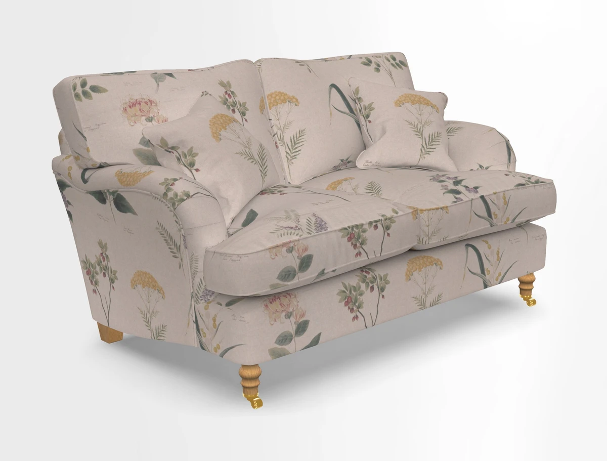 Alwinton 3 seater sofa in Ettas Stripe Moss with bolster cushion in Almost Plain Velvet Harvest