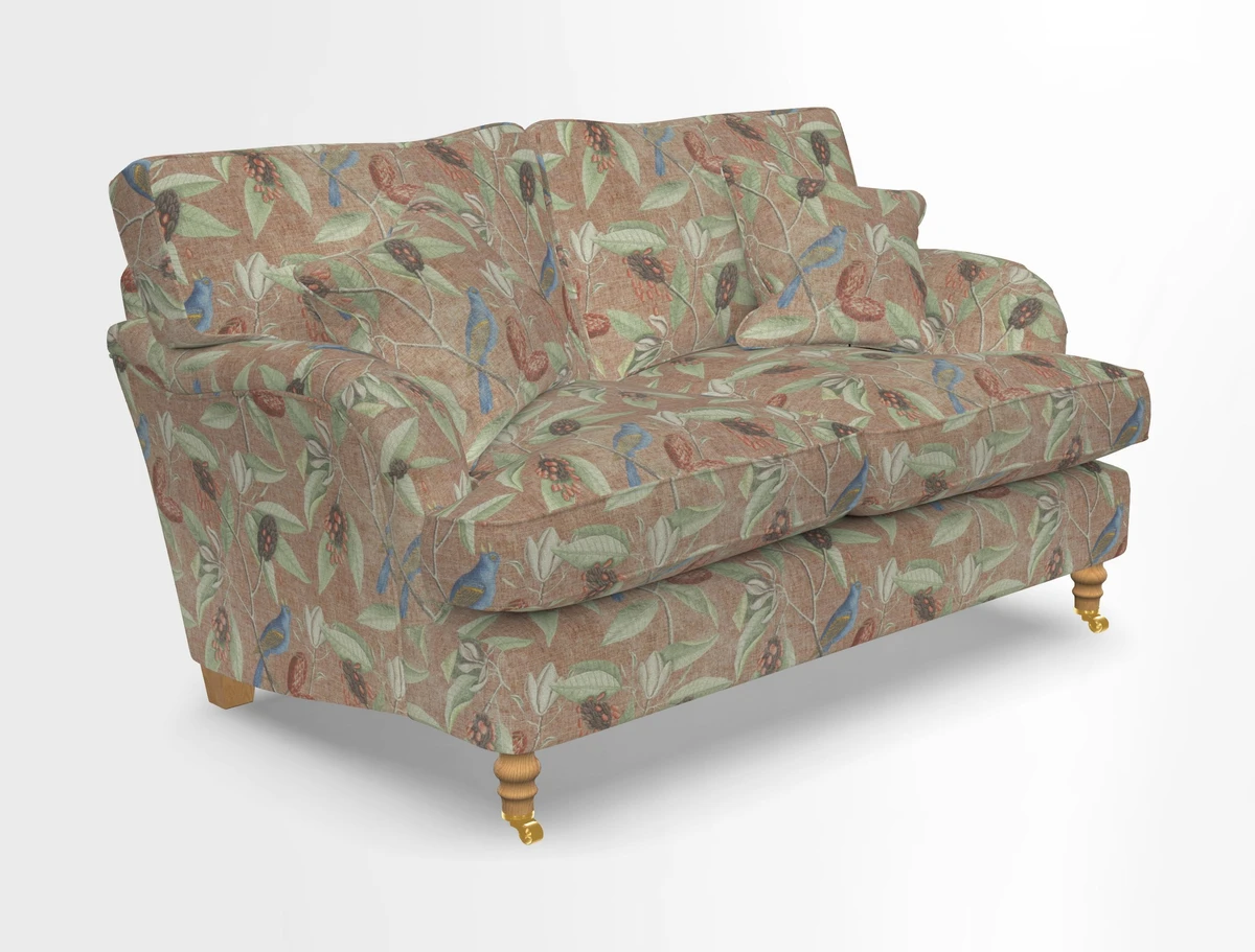 Alwinton 3 seater sofa in Ettas Stripe Moss with bolster cushion in Almost Plain Velvet Harvest