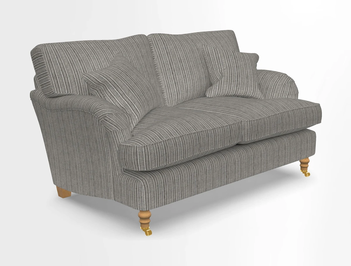 Alwinton 3 seater sofa in Ettas Stripe Moss with bolster cushion in Almost Plain Velvet Harvest
