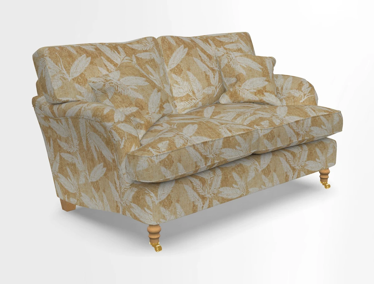 Alwinton 3 seater sofa in Ettas Stripe Moss with bolster cushion in Almost Plain Velvet Harvest