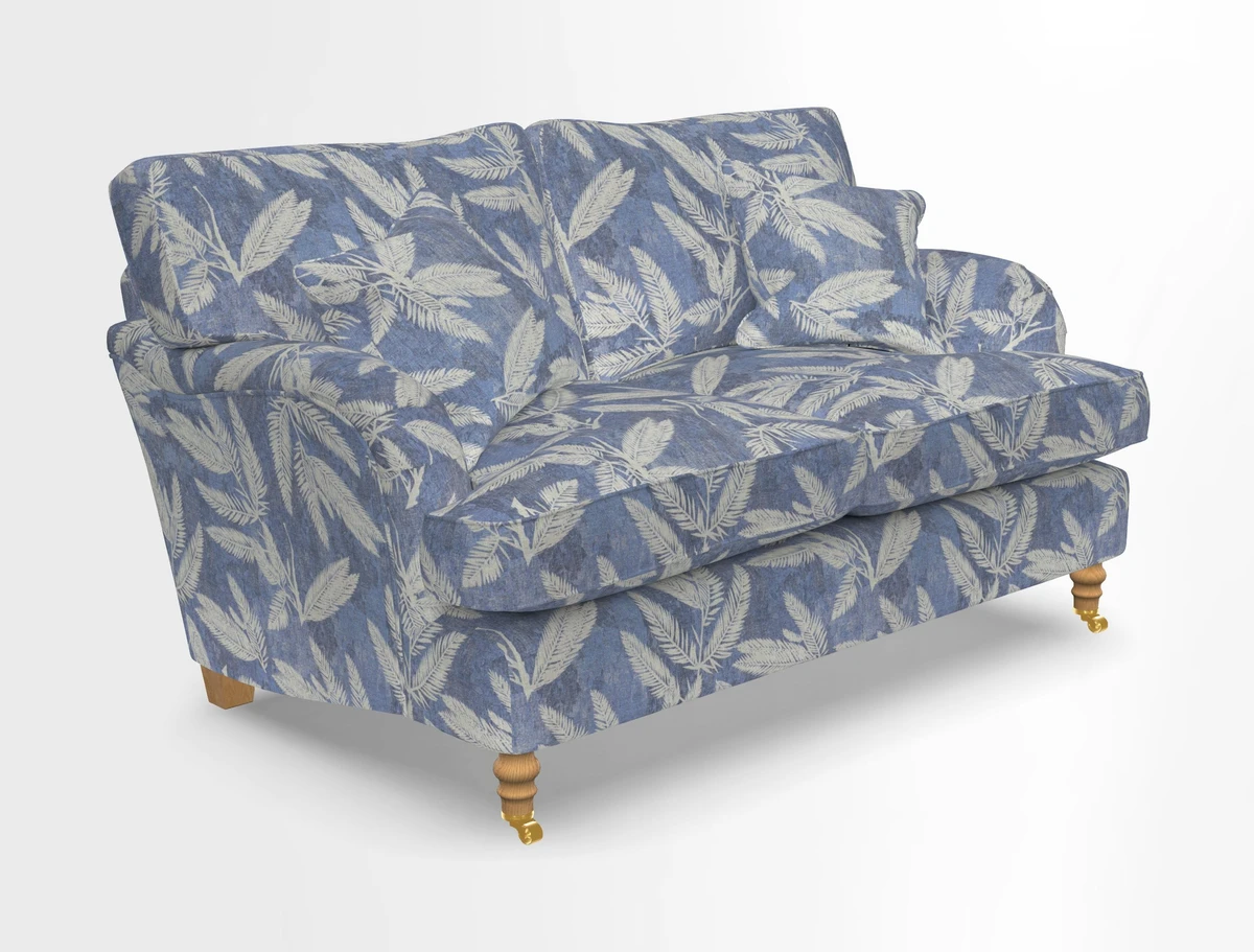 Alwinton 3 seater sofa in Ettas Stripe Moss with bolster cushion in Almost Plain Velvet Harvest