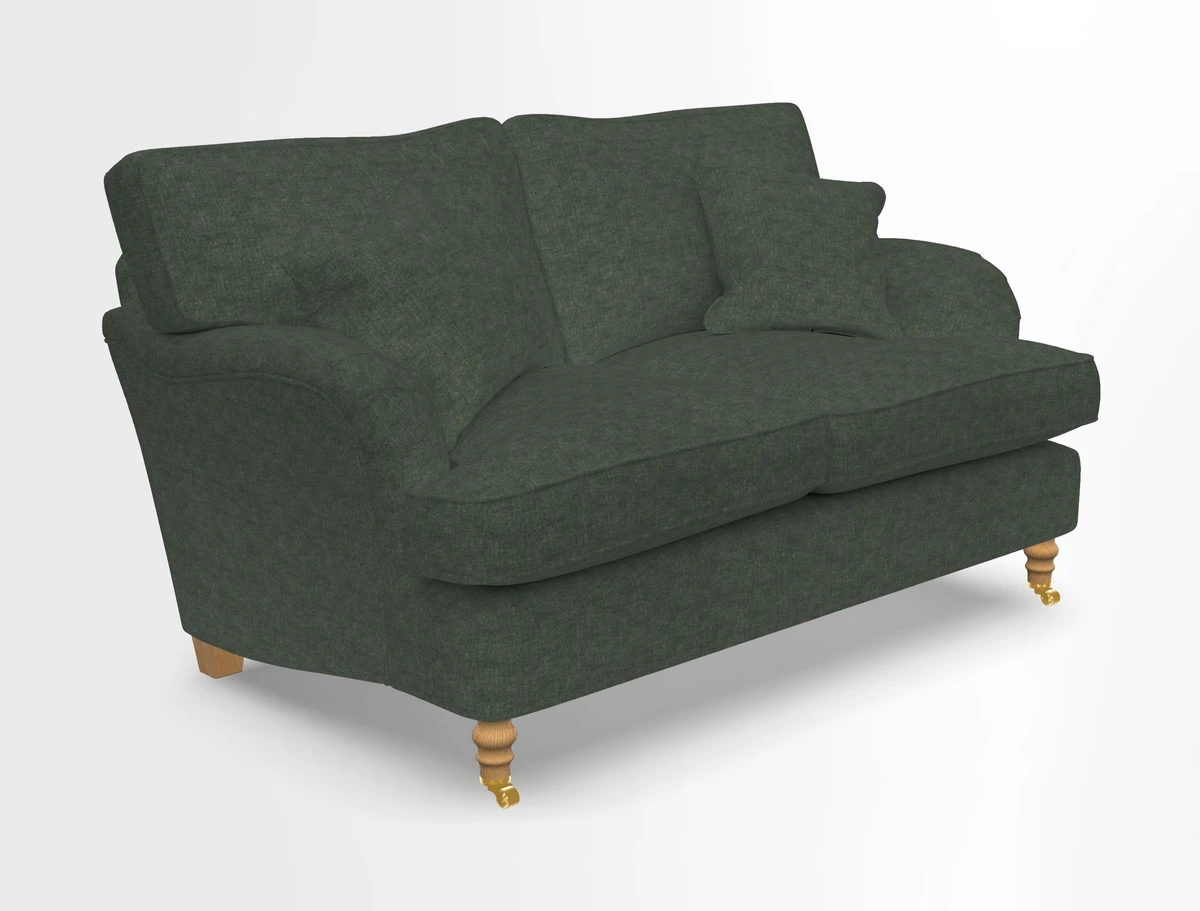 Alwinton 3 seater sofa in Ettas Stripe Moss with bolster cushion in Almost Plain Velvet Harvest