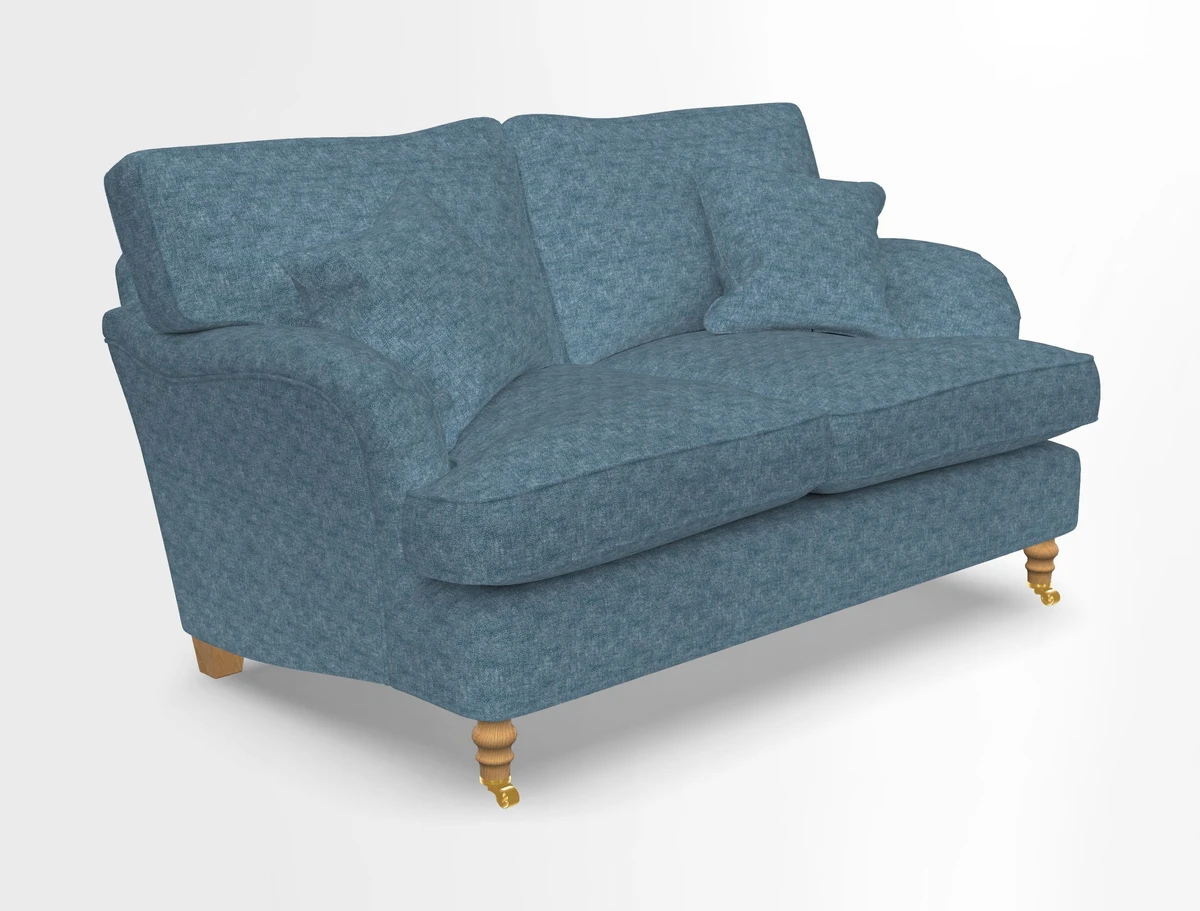 Alwinton 3 seater sofa in Ettas Stripe Moss with bolster cushion in Almost Plain Velvet Harvest