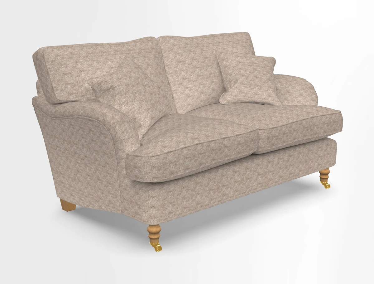 Alwinton 3 seater sofa in Ettas Stripe Moss with bolster cushion in Almost Plain Velvet Harvest