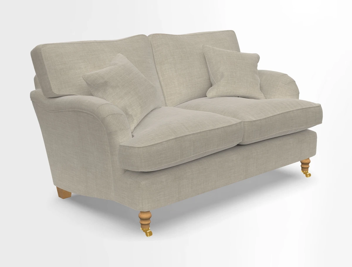 Alwinton 3 seater sofa in Ettas Stripe Moss with bolster cushion in Almost Plain Velvet Harvest