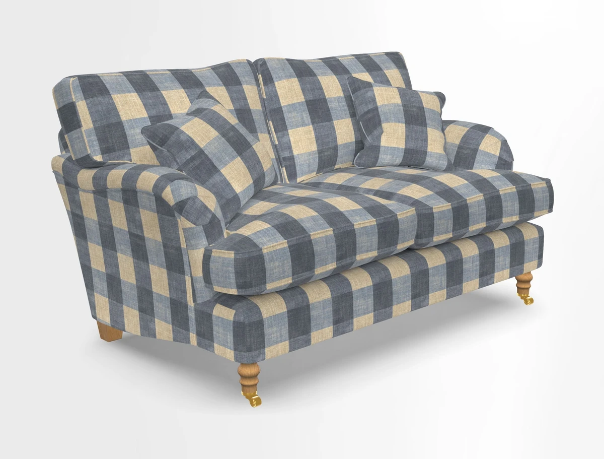 Alwinton 3 seater sofa in Ettas Stripe Moss with bolster cushion in Almost Plain Velvet Harvest