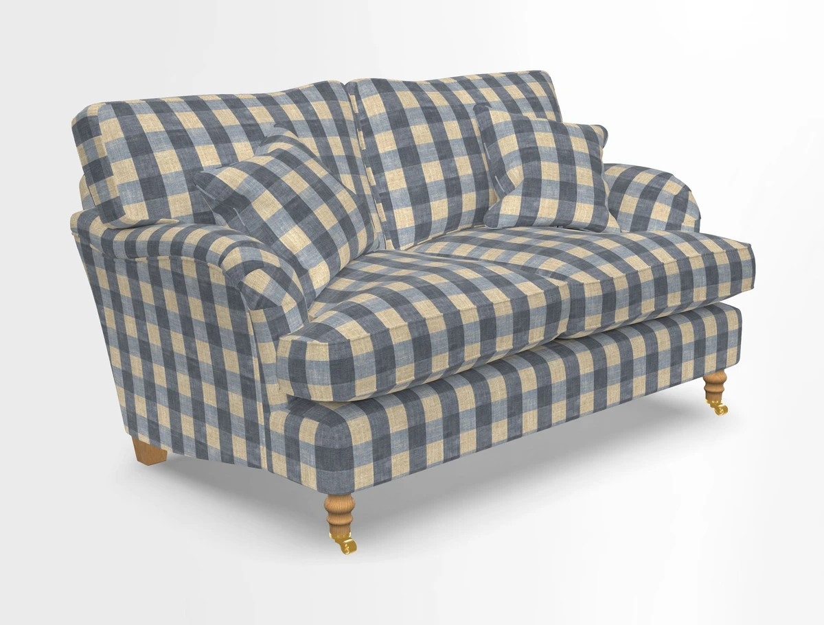 Alwinton 3 seater sofa in Ettas Stripe Moss with bolster cushion in Almost Plain Velvet Harvest