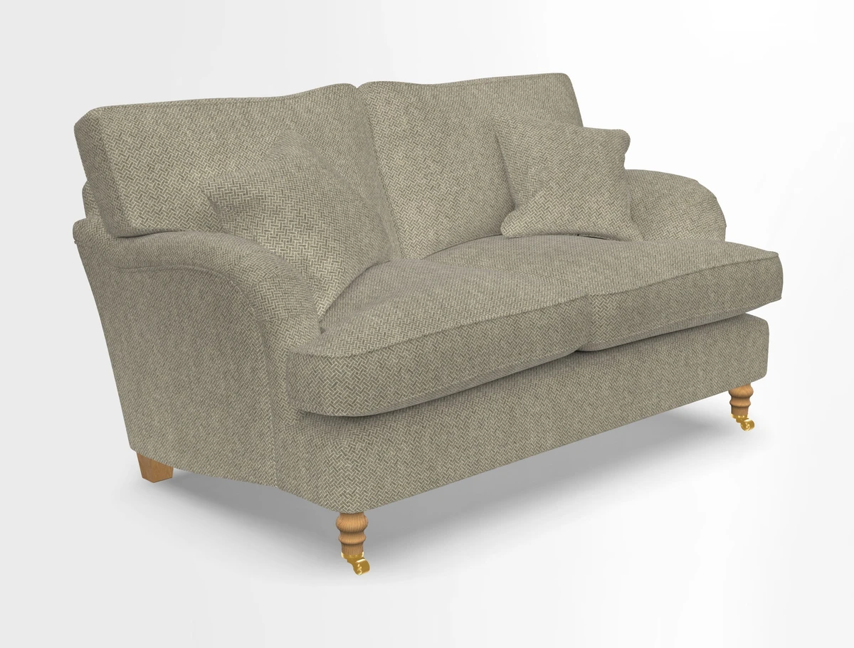 Alwinton 3 seater sofa in Ettas Stripe Moss with bolster cushion in Almost Plain Velvet Harvest