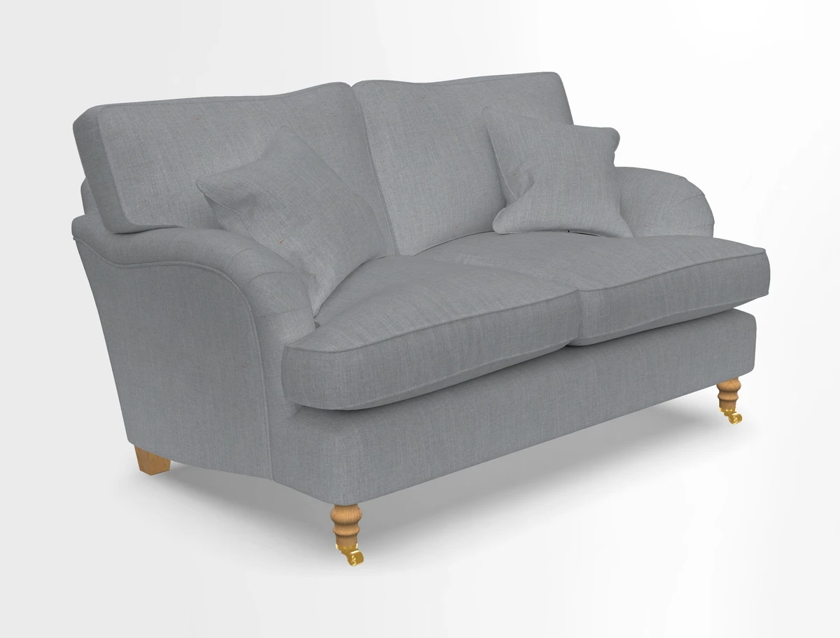 Alwinton 3 seater sofa in Ettas Stripe Moss with bolster cushion in Almost Plain Velvet Harvest