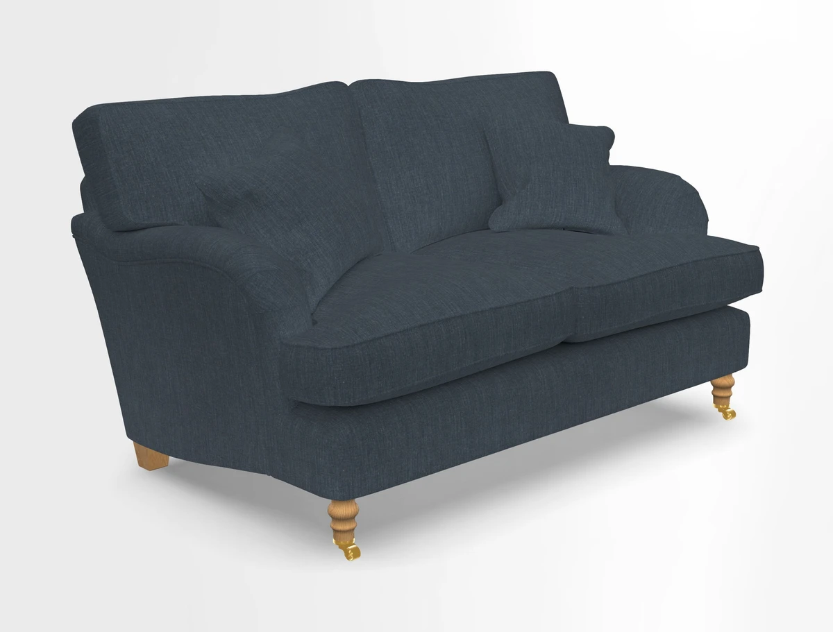 Alwinton 3 seater sofa in Ettas Stripe Moss with bolster cushion in Almost Plain Velvet Harvest