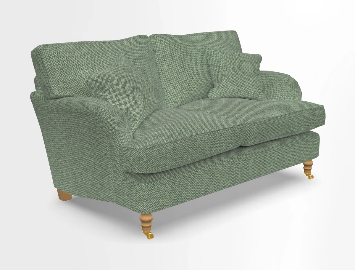 Alwinton 3 seater sofa in Ettas Stripe Moss with bolster cushion in Almost Plain Velvet Harvest