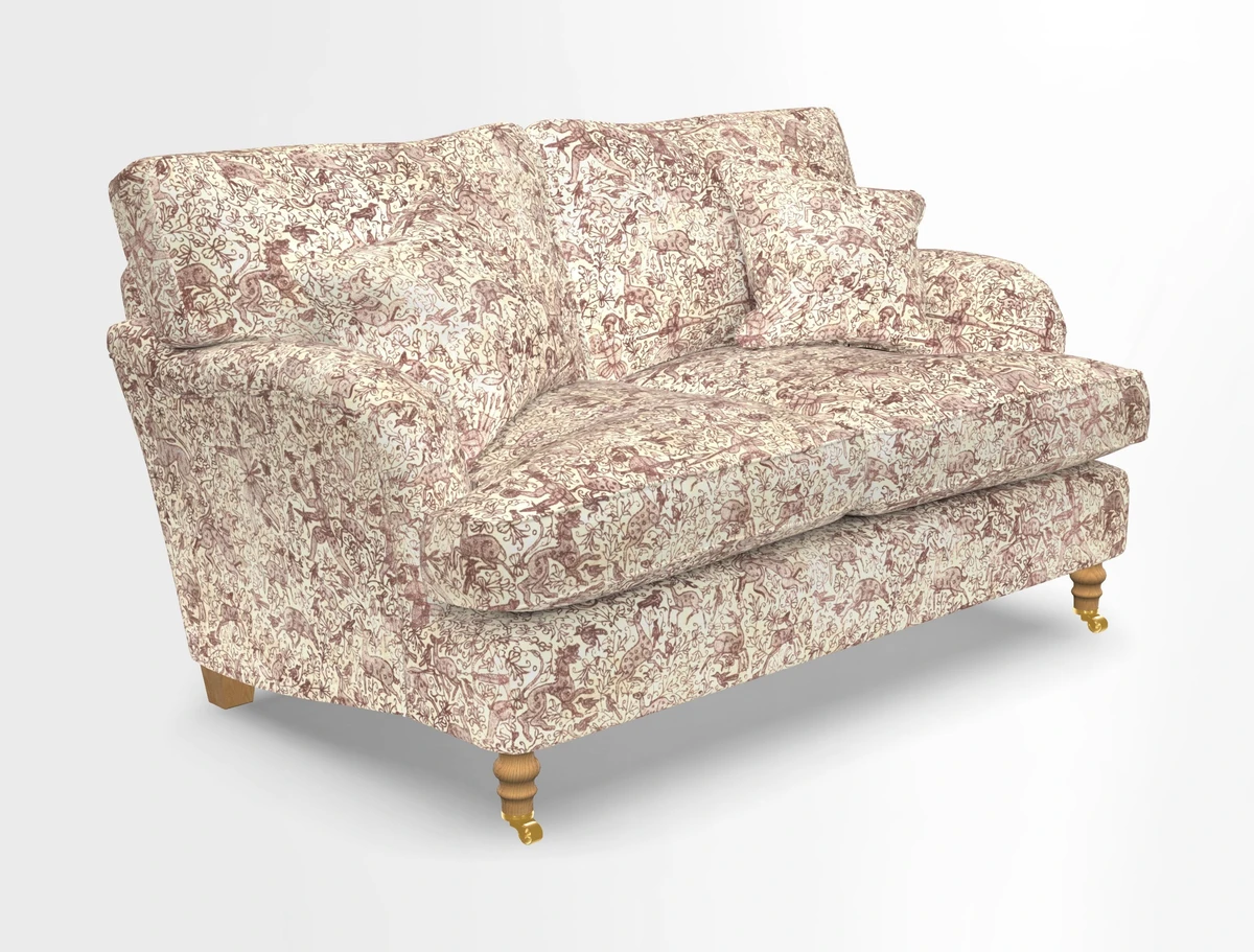 Alwinton 3 seater sofa in Ettas Stripe Moss with bolster cushion in Almost Plain Velvet Harvest