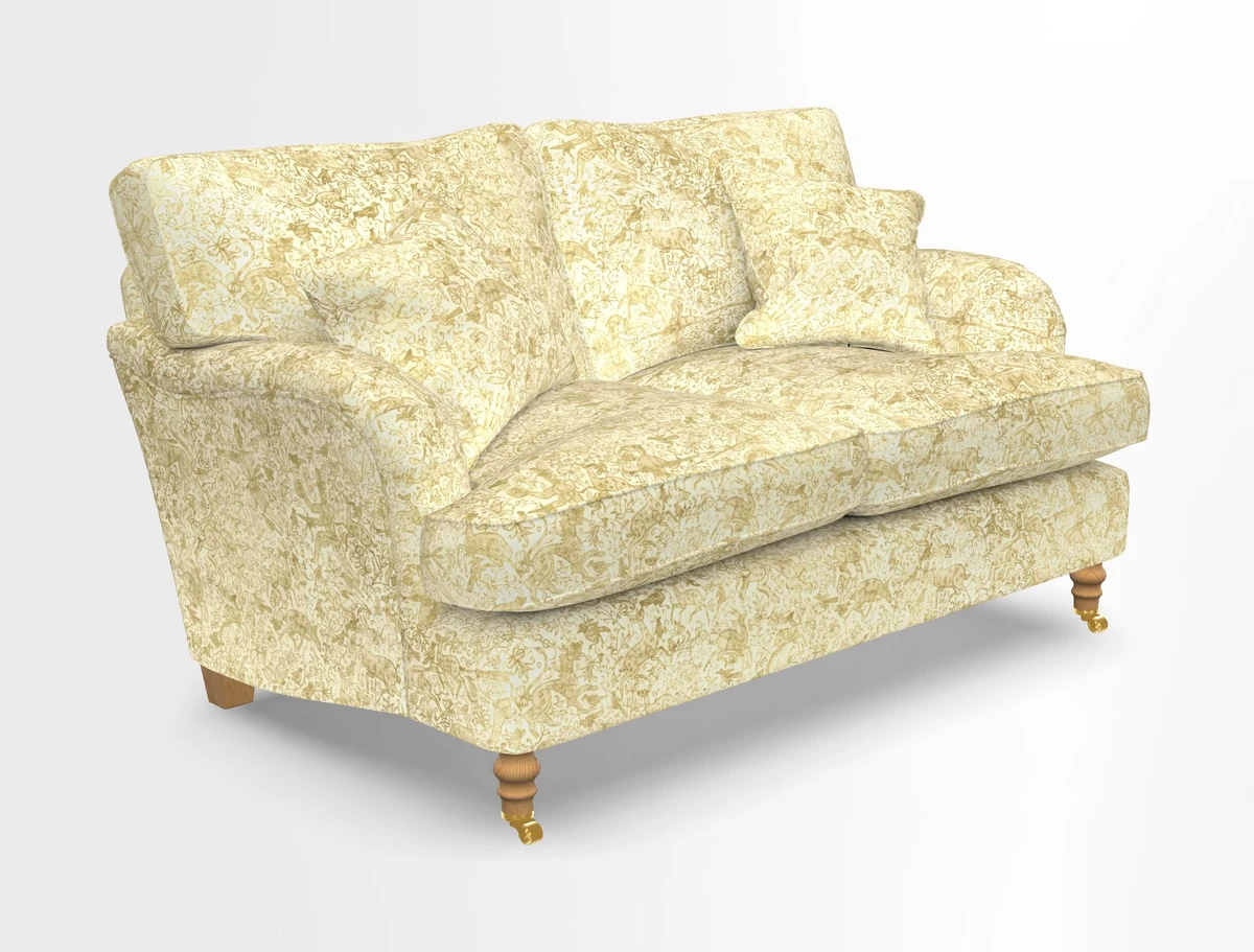 Alwinton 3 seater sofa in Ettas Stripe Moss with bolster cushion in Almost Plain Velvet Harvest