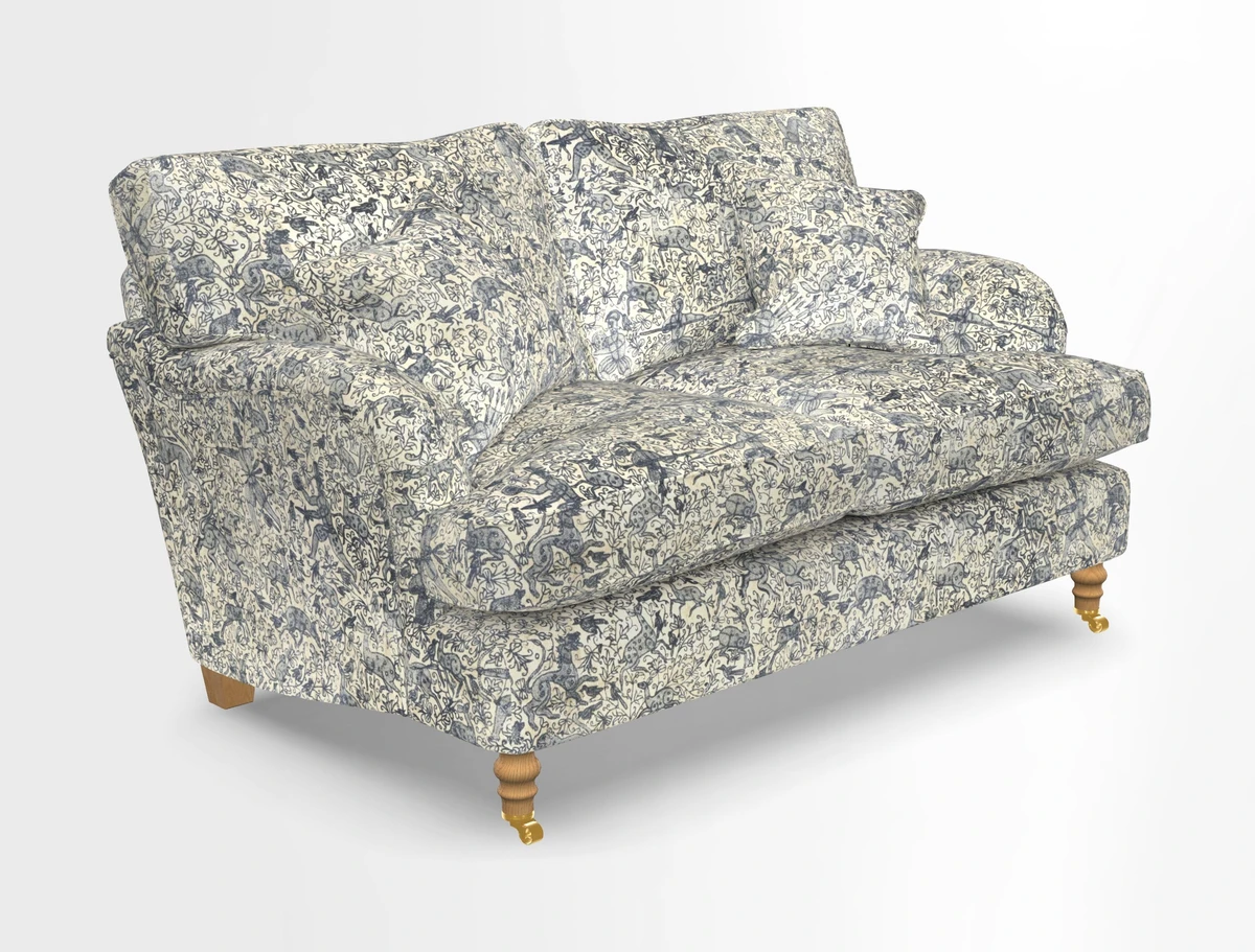 Alwinton 3 seater sofa in Ettas Stripe Moss with bolster cushion in Almost Plain Velvet Harvest