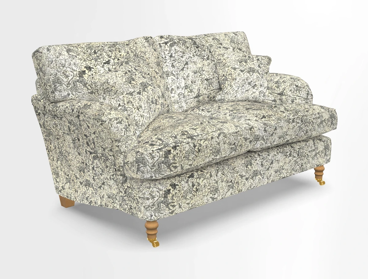 Alwinton 3 seater sofa in Ettas Stripe Moss with bolster cushion in Almost Plain Velvet Harvest