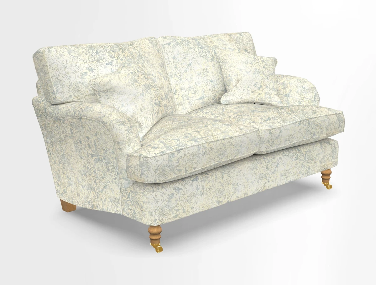 Alwinton 3 seater sofa in Ettas Stripe Moss with bolster cushion in Almost Plain Velvet Harvest