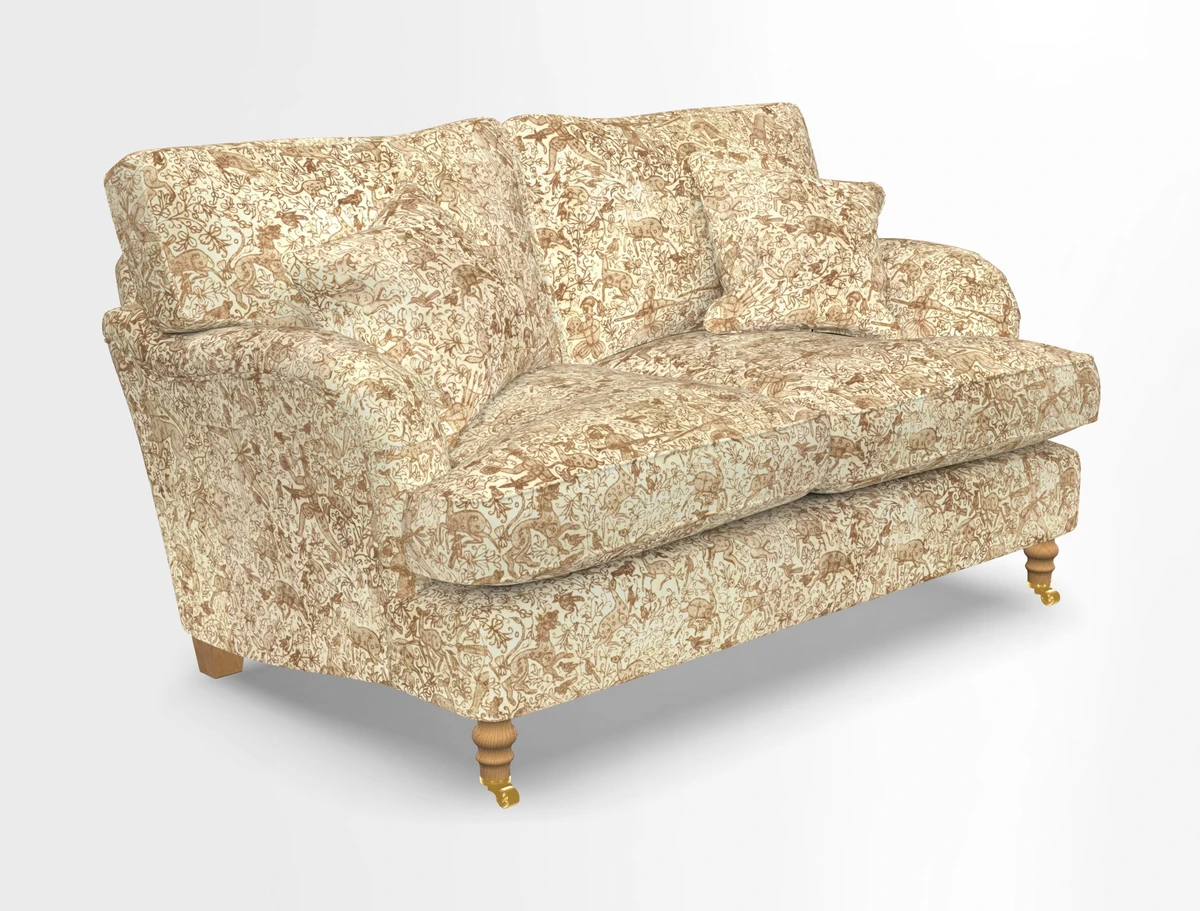 Alwinton 3 seater sofa in Ettas Stripe Moss with bolster cushion in Almost Plain Velvet Harvest
