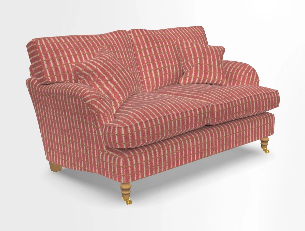 Alwinton 3 seater sofa in Ettas Stripe Moss with bolster cushion in Almost Plain Velvet Harvest