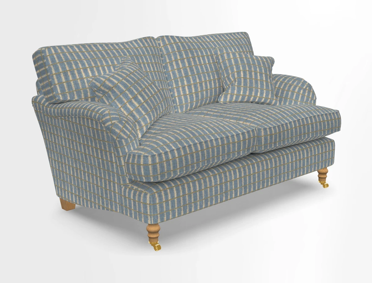 Alwinton 3 seater sofa in Ettas Stripe Moss with bolster cushion in Almost Plain Velvet Harvest