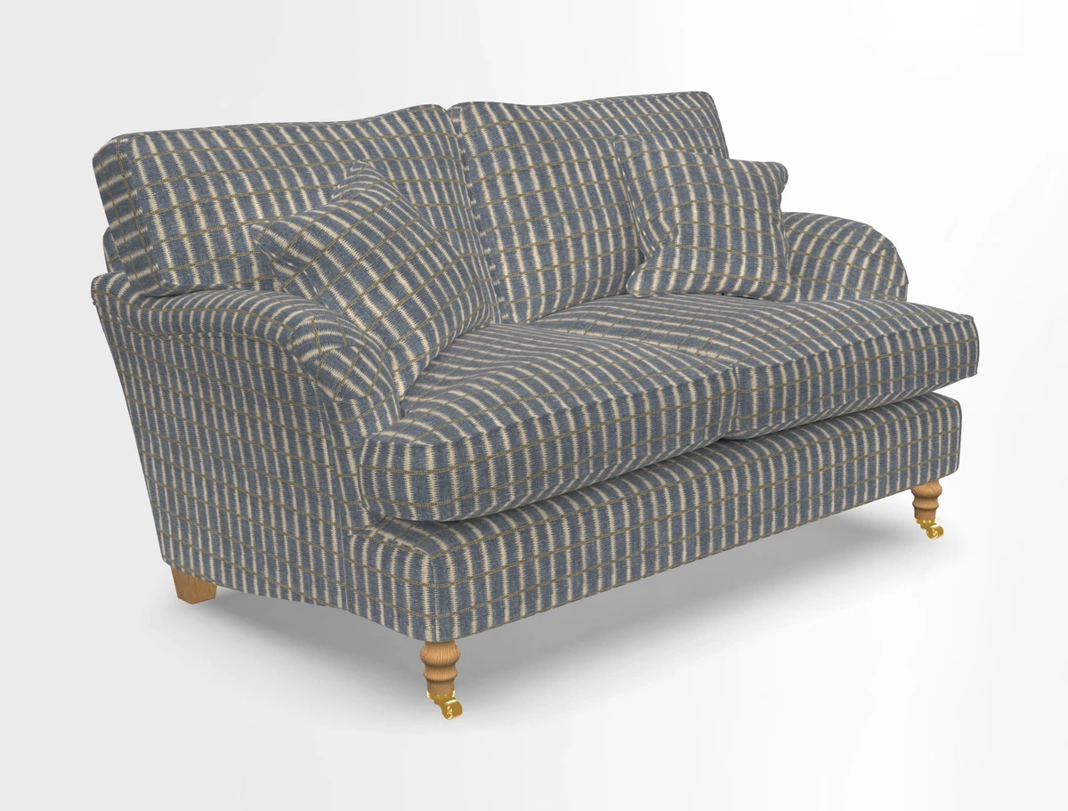 Alwinton 3 seater sofa in Ettas Stripe Moss with bolster cushion in Almost Plain Velvet Harvest