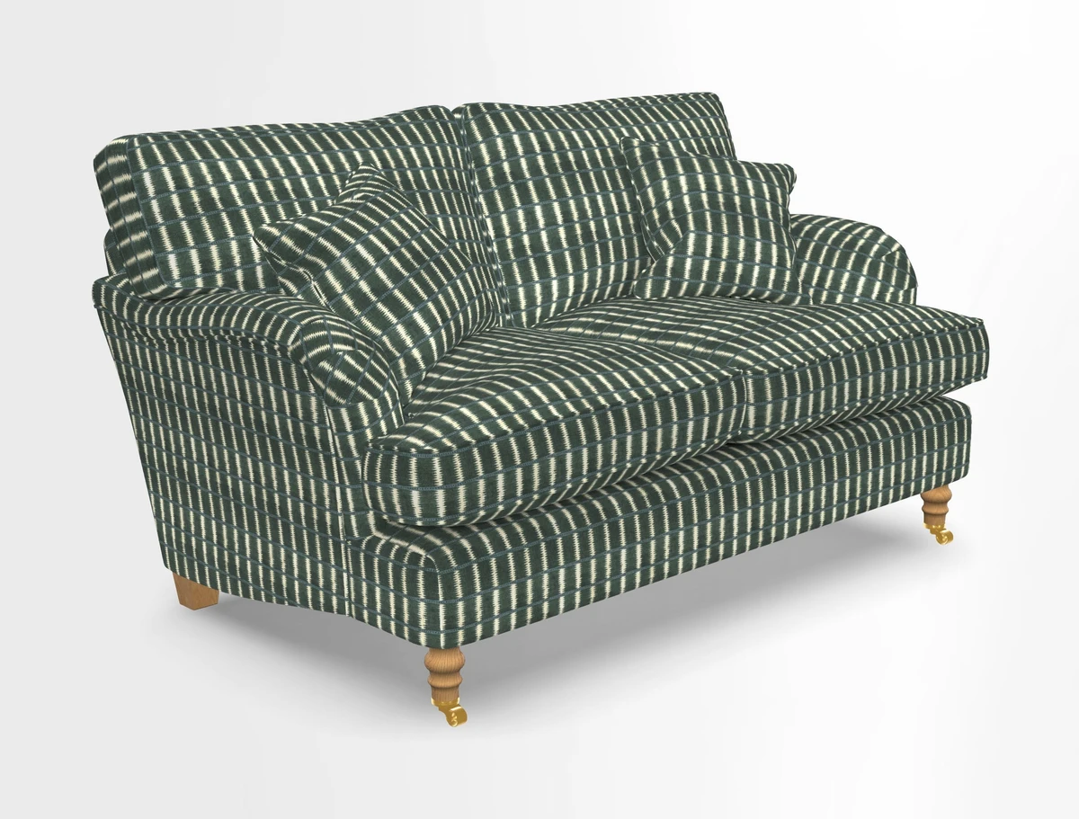 Alwinton 3 seater sofa in Ettas Stripe Moss with bolster cushion in Almost Plain Velvet Harvest
