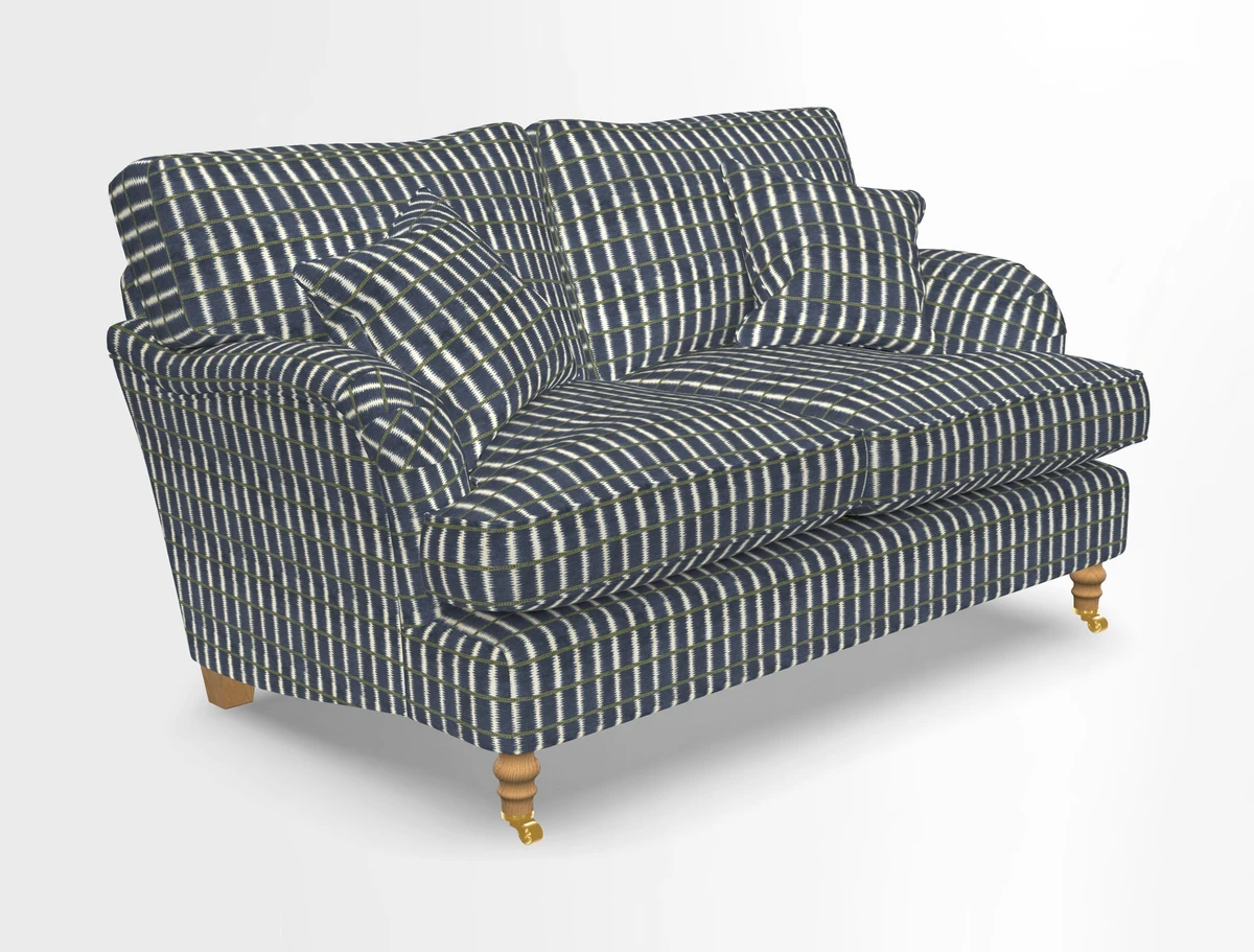 Alwinton 3 seater sofa in Ettas Stripe Moss with bolster cushion in Almost Plain Velvet Harvest