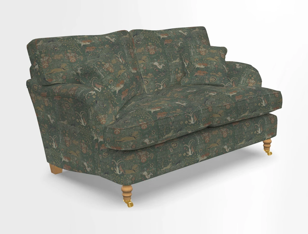 Alwinton 3 seater sofa in Ettas Stripe Moss with bolster cushion in Almost Plain Velvet Harvest