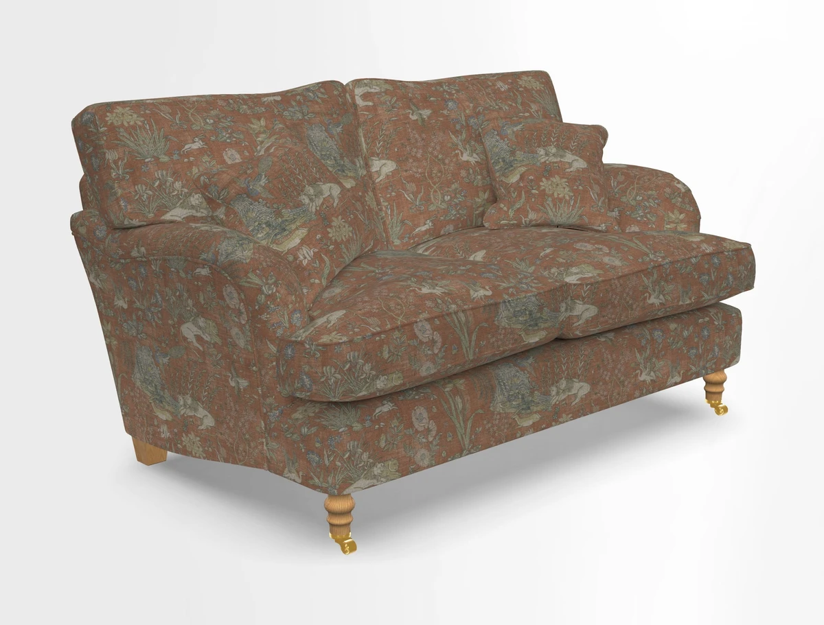 Alwinton 3 seater sofa in Ettas Stripe Moss with bolster cushion in Almost Plain Velvet Harvest