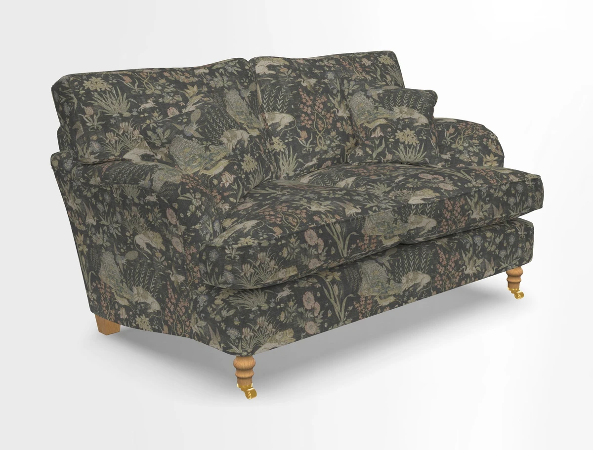 Alwinton 3 seater sofa in Ettas Stripe Moss with bolster cushion in Almost Plain Velvet Harvest