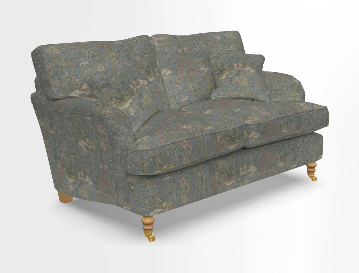 Alwinton 3 seater sofa in Ettas Stripe Moss with bolster cushion in Almost Plain Velvet Harvest