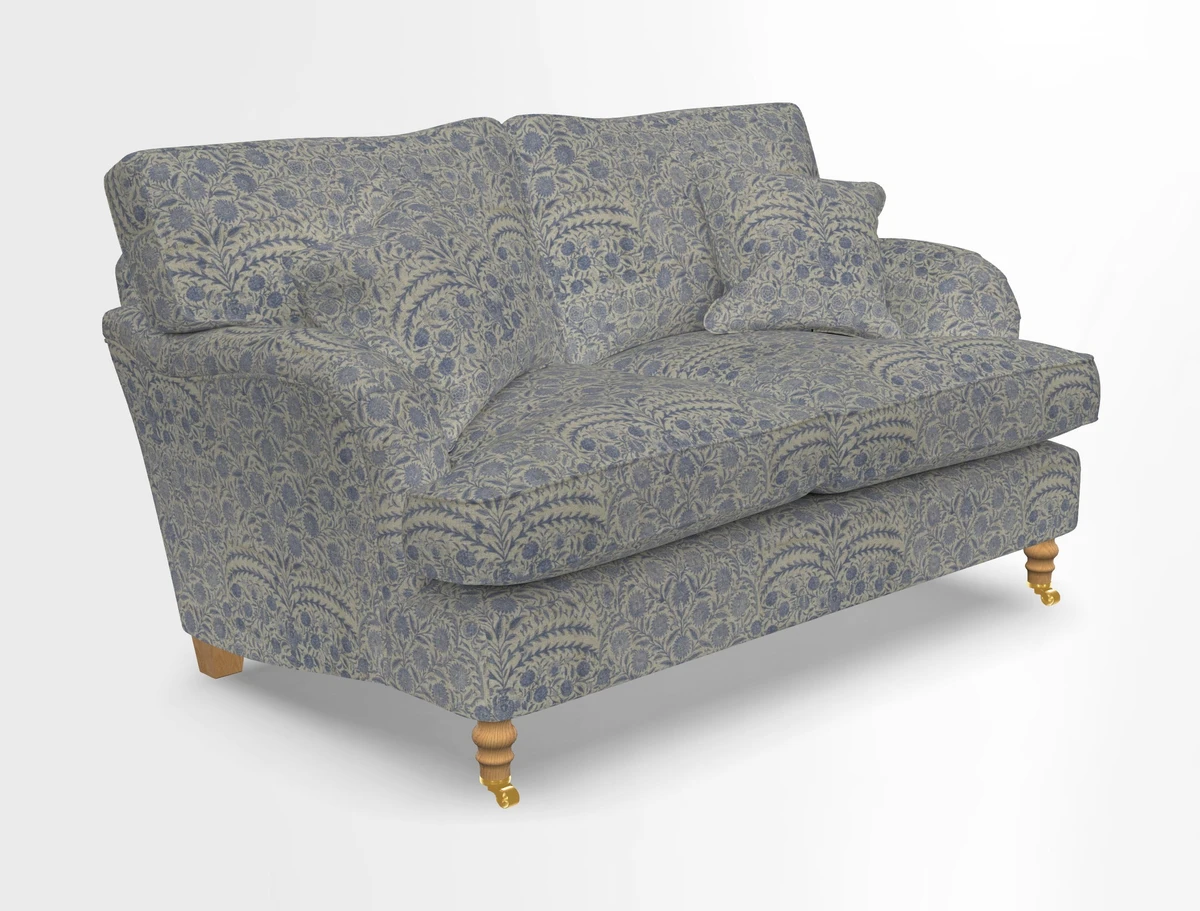 Alwinton 3 seater sofa in Ettas Stripe Moss with bolster cushion in Almost Plain Velvet Harvest