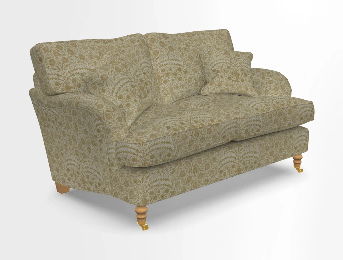 Alwinton 3 seater sofa in Ettas Stripe Moss with bolster cushion in Almost Plain Velvet Harvest