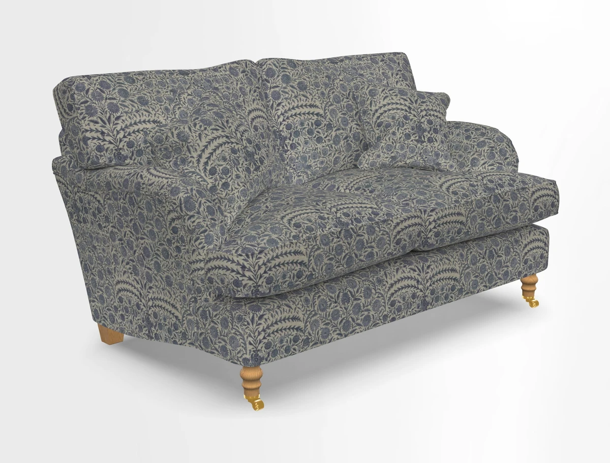Alwinton 3 seater sofa in Ettas Stripe Moss with bolster cushion in Almost Plain Velvet Harvest