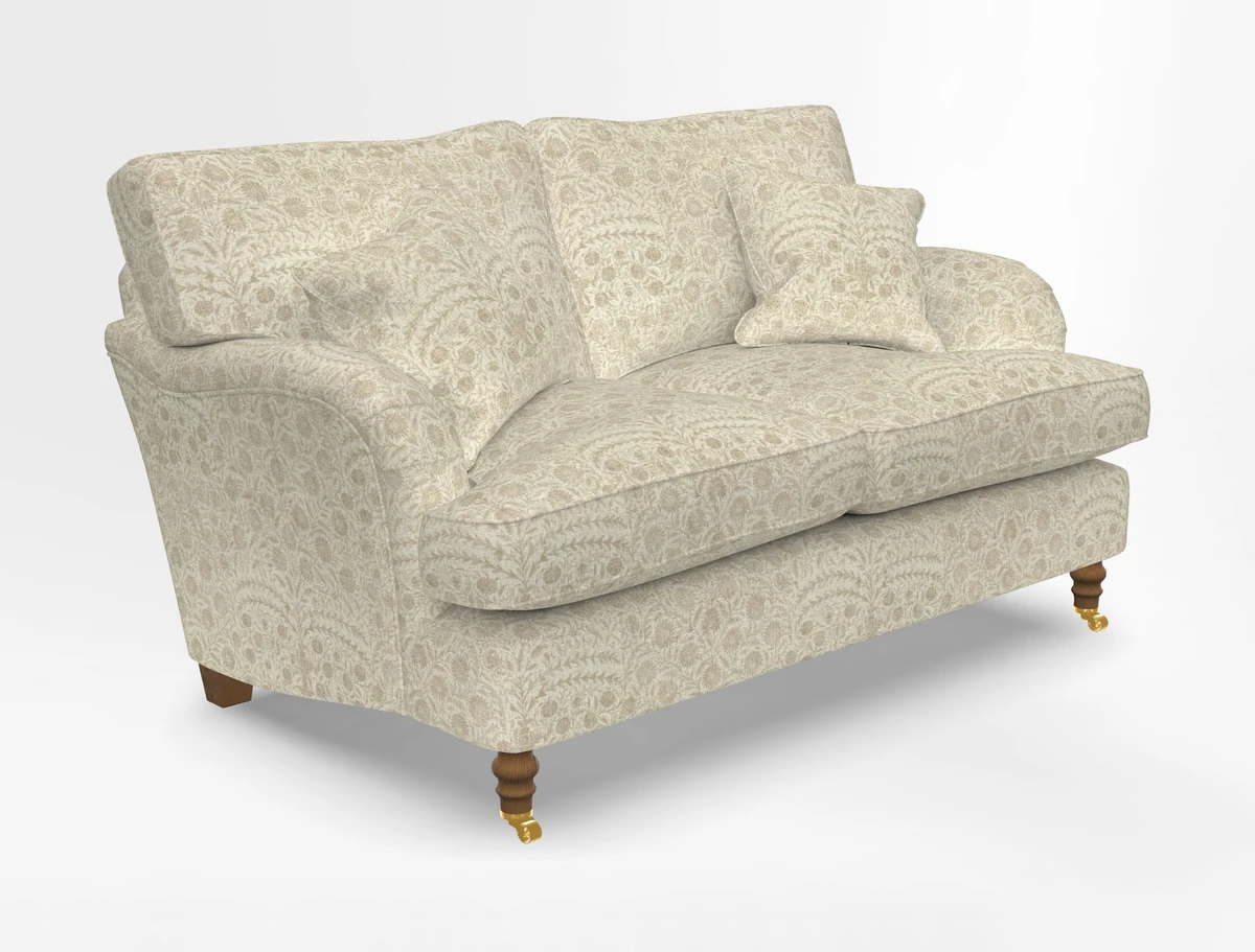 Alwinton 3 seater sofa in Ettas Stripe Moss with bolster cushion in Almost Plain Velvet Harvest