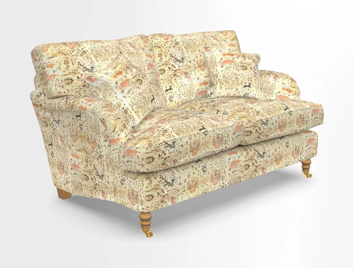 Alwinton 3 seater sofa in Ettas Stripe Moss with bolster cushion in Almost Plain Velvet Harvest