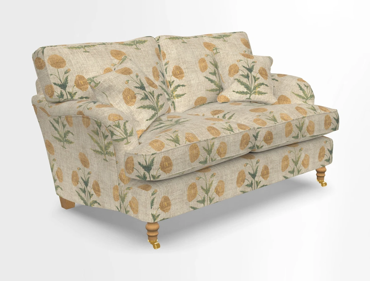 Alwinton 3 seater sofa in Ettas Stripe Moss with bolster cushion in Almost Plain Velvet Harvest