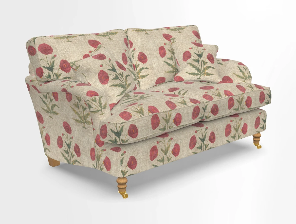 Alwinton 3 seater sofa in Ettas Stripe Moss with bolster cushion in Almost Plain Velvet Harvest