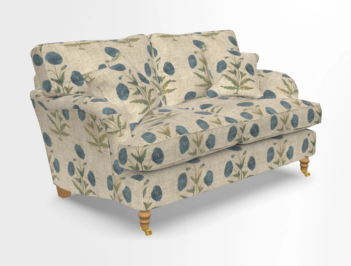 Alwinton 3 seater sofa in Ettas Stripe Moss with bolster cushion in Almost Plain Velvet Harvest