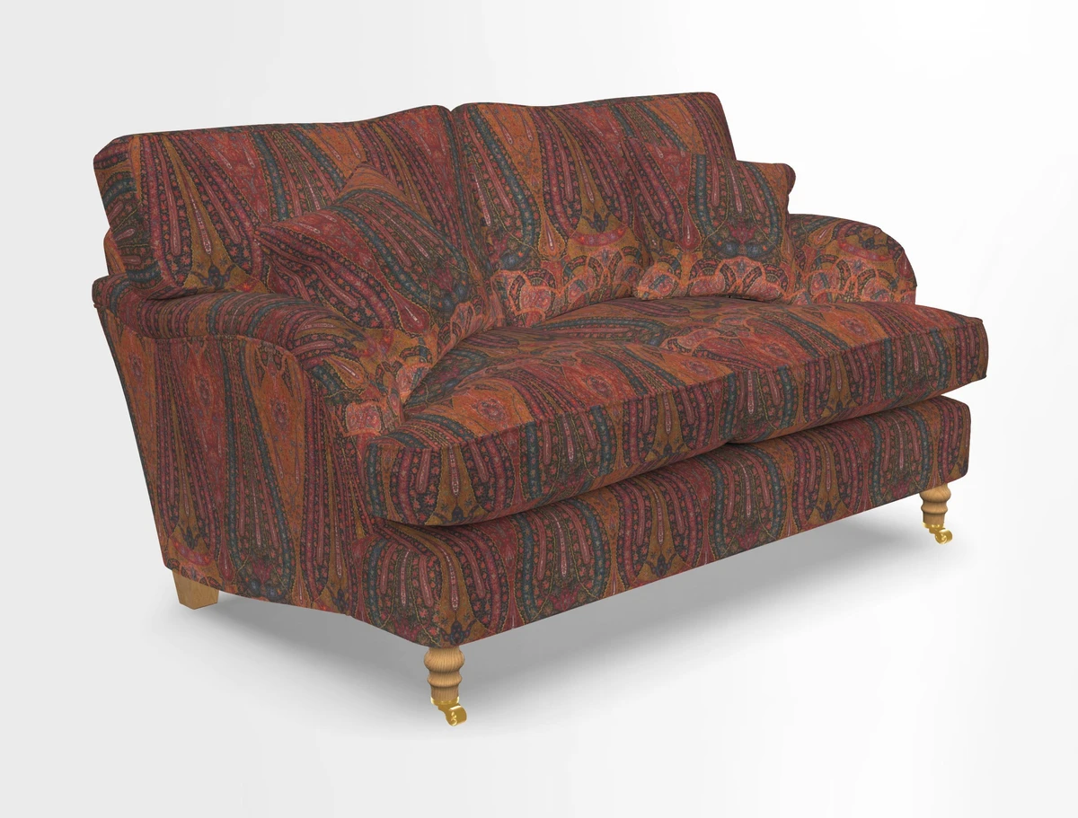 Alwinton 3 seater sofa in Ettas Stripe Moss with bolster cushion in Almost Plain Velvet Harvest