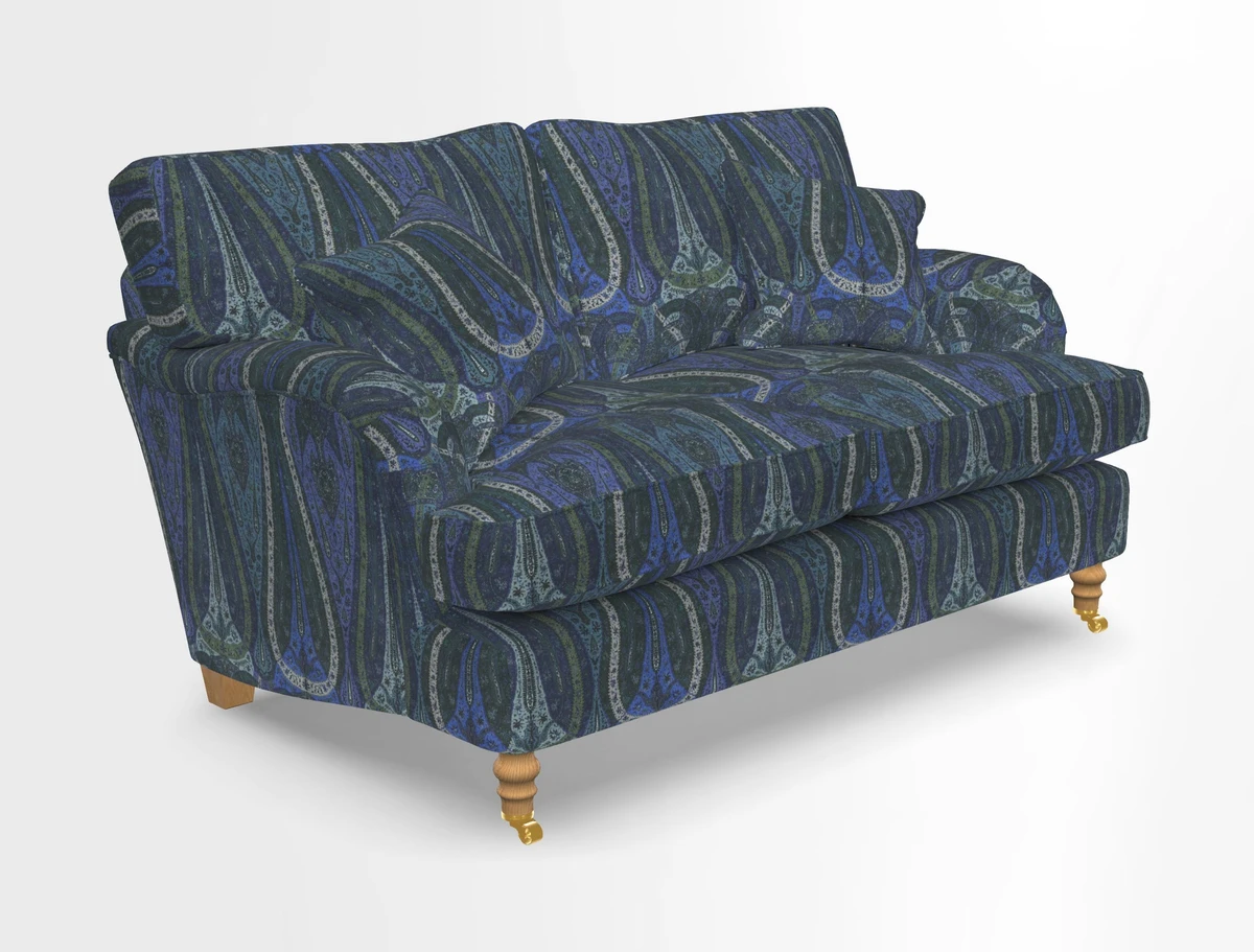 Alwinton 3 seater sofa in Ettas Stripe Moss with bolster cushion in Almost Plain Velvet Harvest