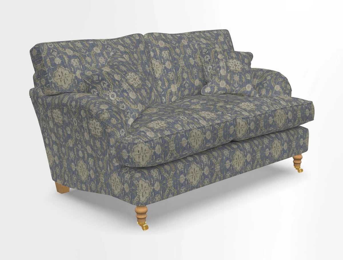 Alwinton 3 seater sofa in Ettas Stripe Moss with bolster cushion in Almost Plain Velvet Harvest